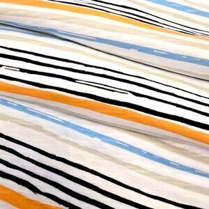 Stretch Knit Fabric 2 Yards X 55" White Blue Orange Striped Sewing Arts Crafts